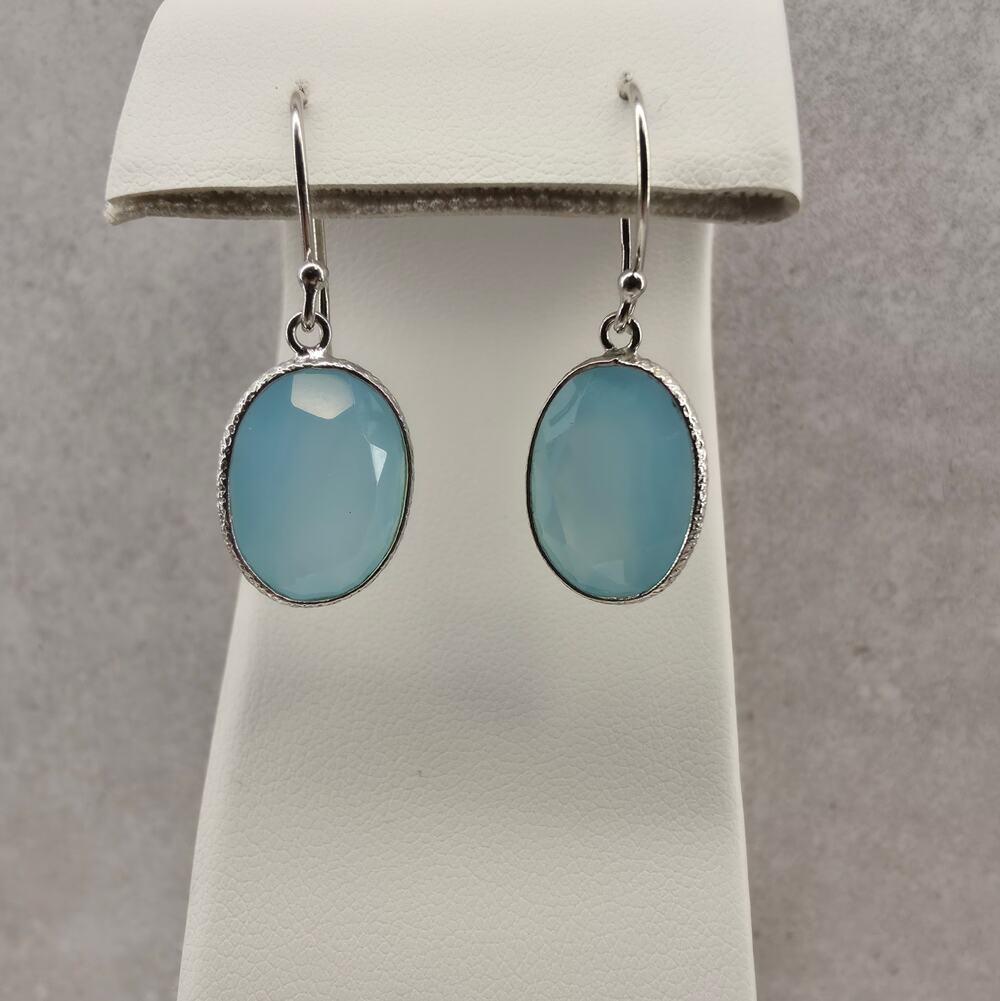 Natural Larimar Dangle Earrings 925 Sterling Silver Bezel Drop French Hook